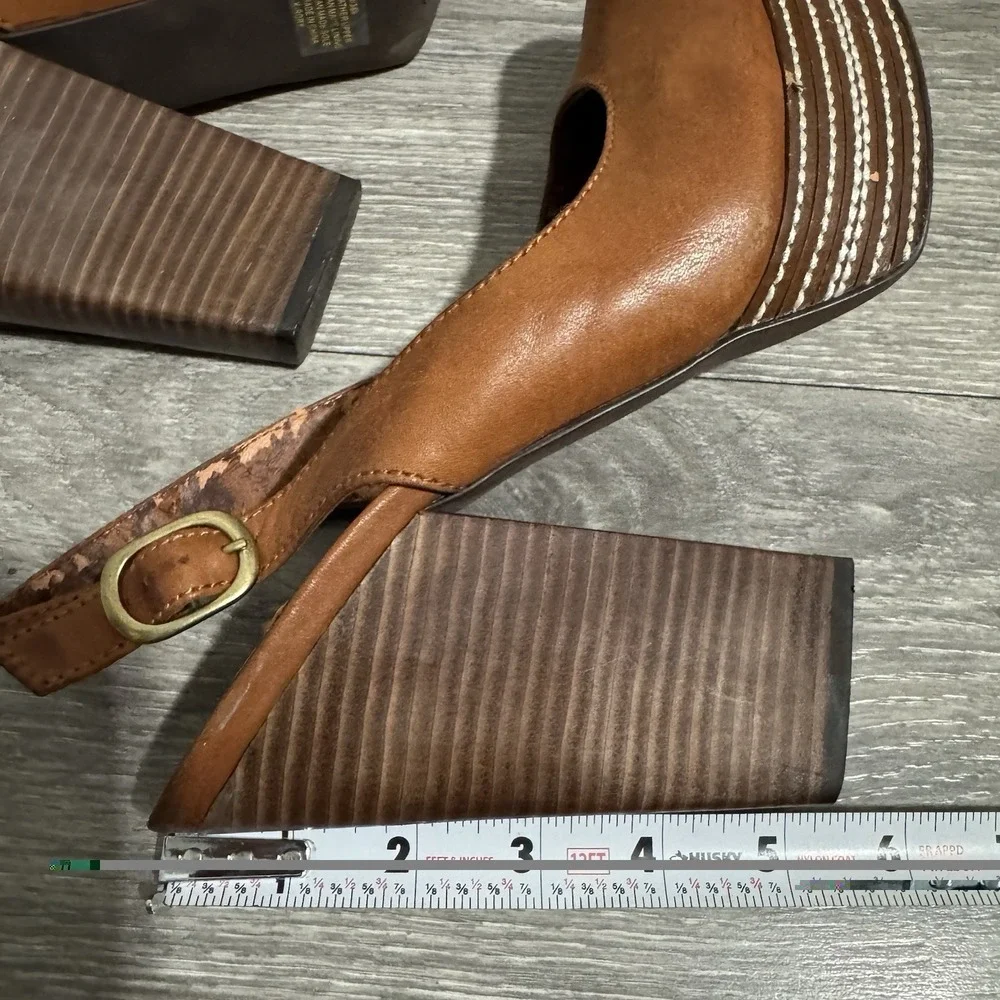Lucky Brand Women's Brown Leather Heels Sz 8.5M Chunky Y2K Slingback Platform - Picture 9 of 13